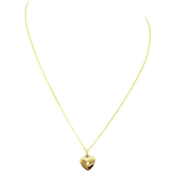 Local Eclectic Clear Rhinestone Heart Locket Pendant Chain Necklace Gold Tone - Picture 1 of 8